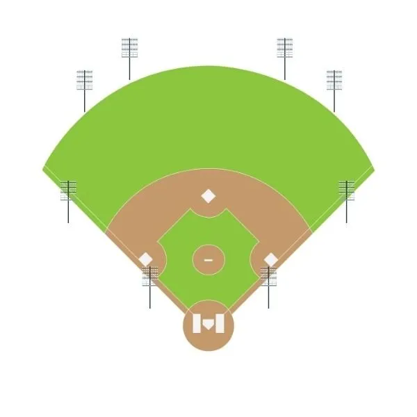 Baseball field lights 8 poles layout