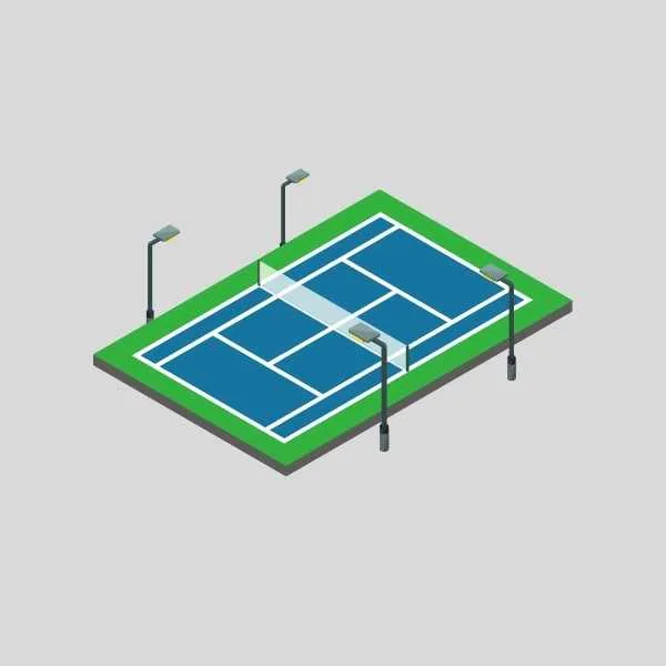 single tennis court led lighting layout with 4 poles