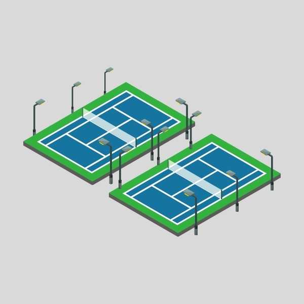 two tennis court led lighting layout with 6 poles