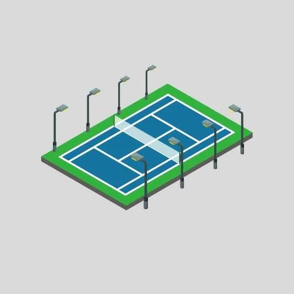 single tennis court led lighting layout with 8 poles