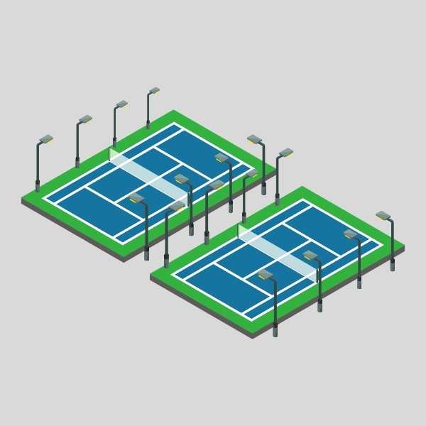 two tennis court led lighting layout with 8 poles
