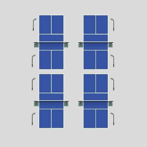 four pickleball court led lighting layout with 8 poles