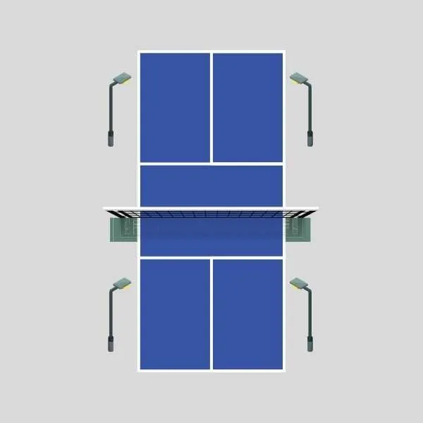 single pickleball court led lighting layout with 4 poles