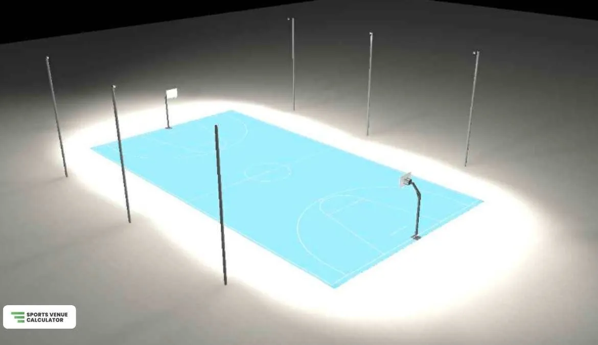 Outdoor basketball court lighting design: IES Class III with six light poles