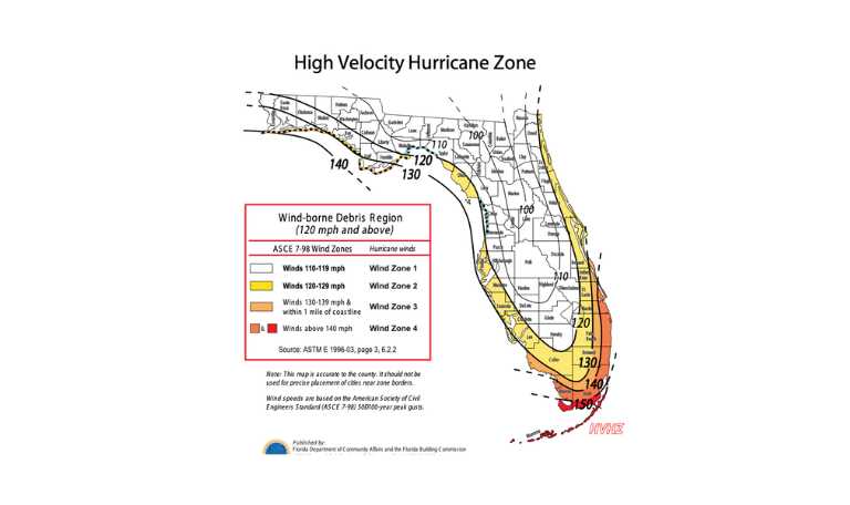 map of the high velocity wind zone florida