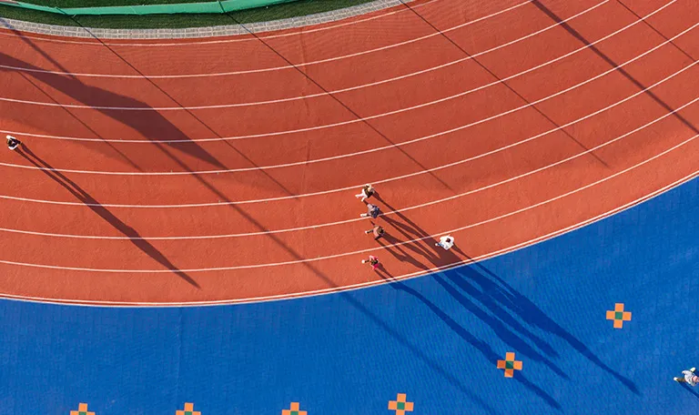 aerial view of running track professionally installed