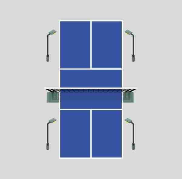 single pickleball court led lighting layout with 4 poles